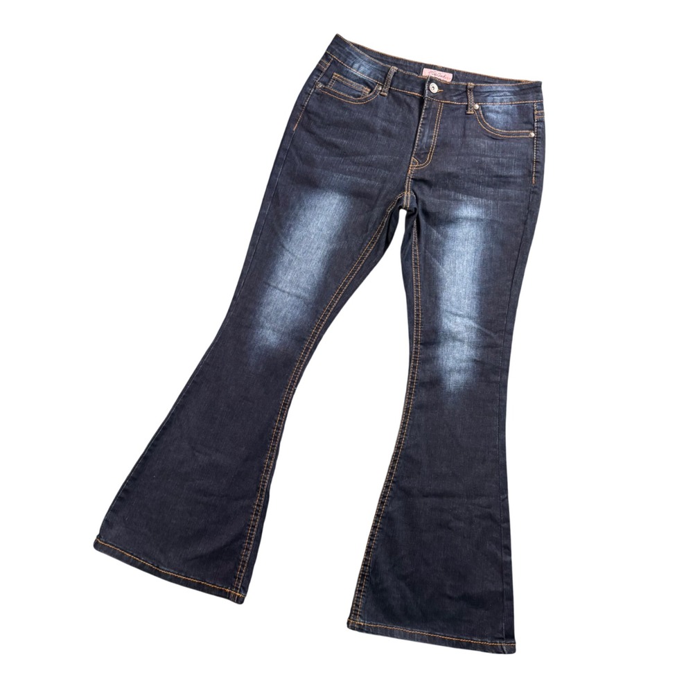 True Luck Flare Jeans Womens 32x30 Dark Wash Y2K Western Stretch Rodeo Cowgirl
